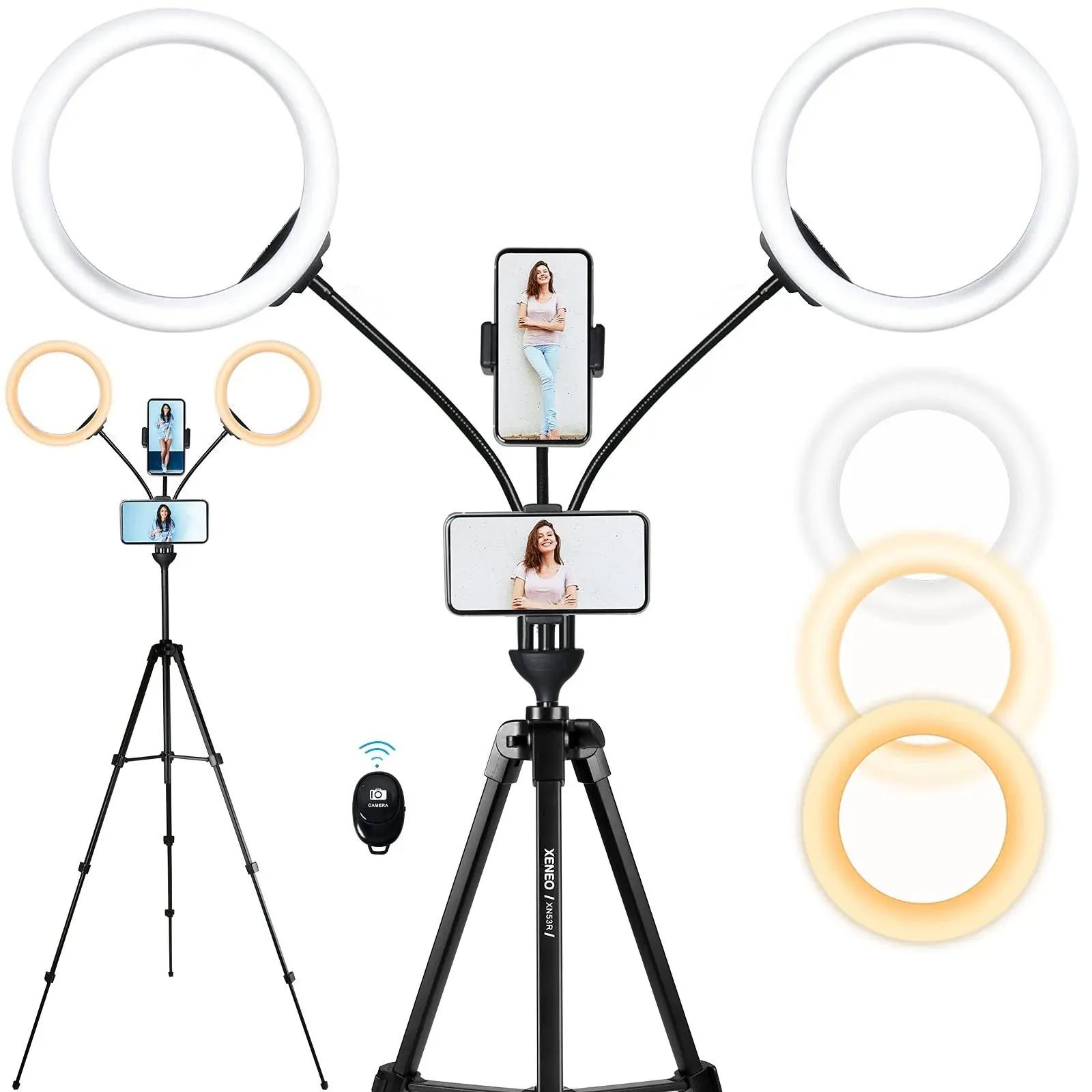 Xeneo Big Ring Light with Tripod Stand &amp; Two Phone Holders, 10’&amp;#821<wbr/>7; Dua