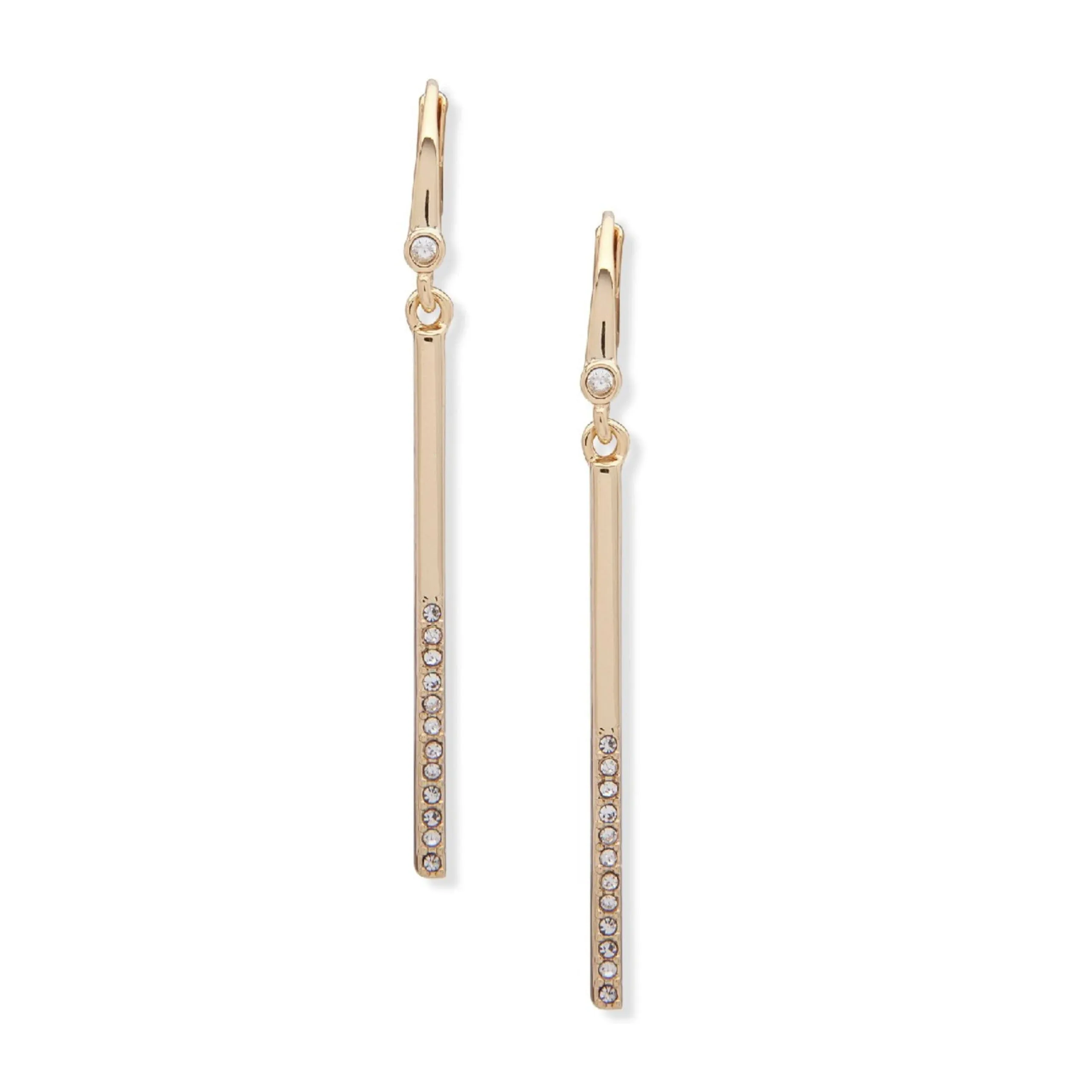 Dkny | Gold-Tone Half-Pave Bar Linear Drop Earrings - Gold | Realry