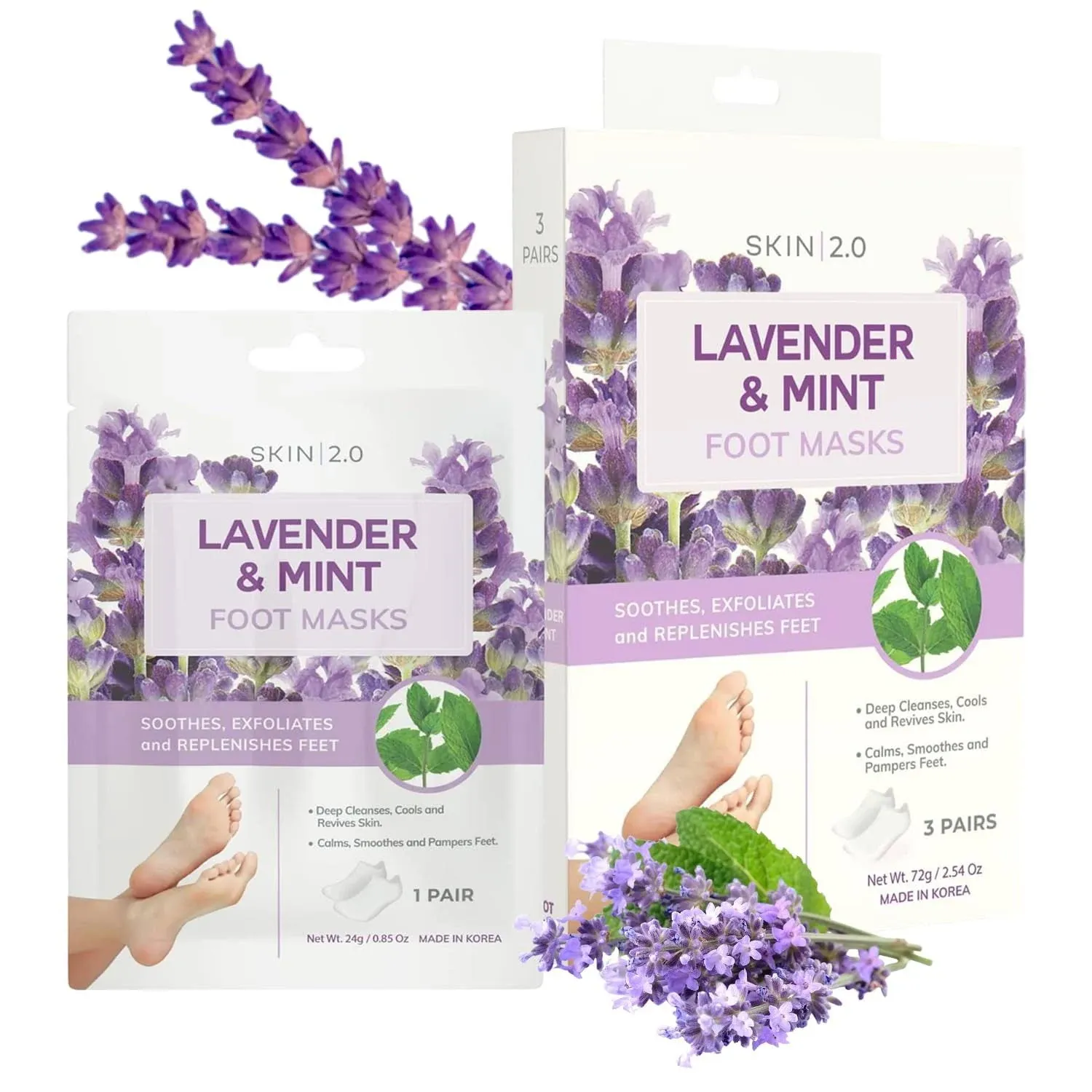 Skin 2.0 Lavender and Mint Foot Masks Moisturizing Socks - Relieves Swollen ...