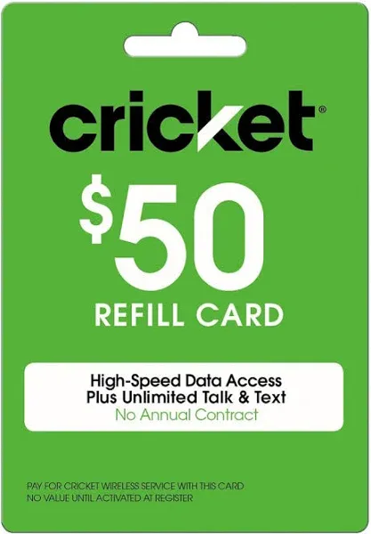 Cricket Refill Card $50 Cricket Wireless Refill Card $50