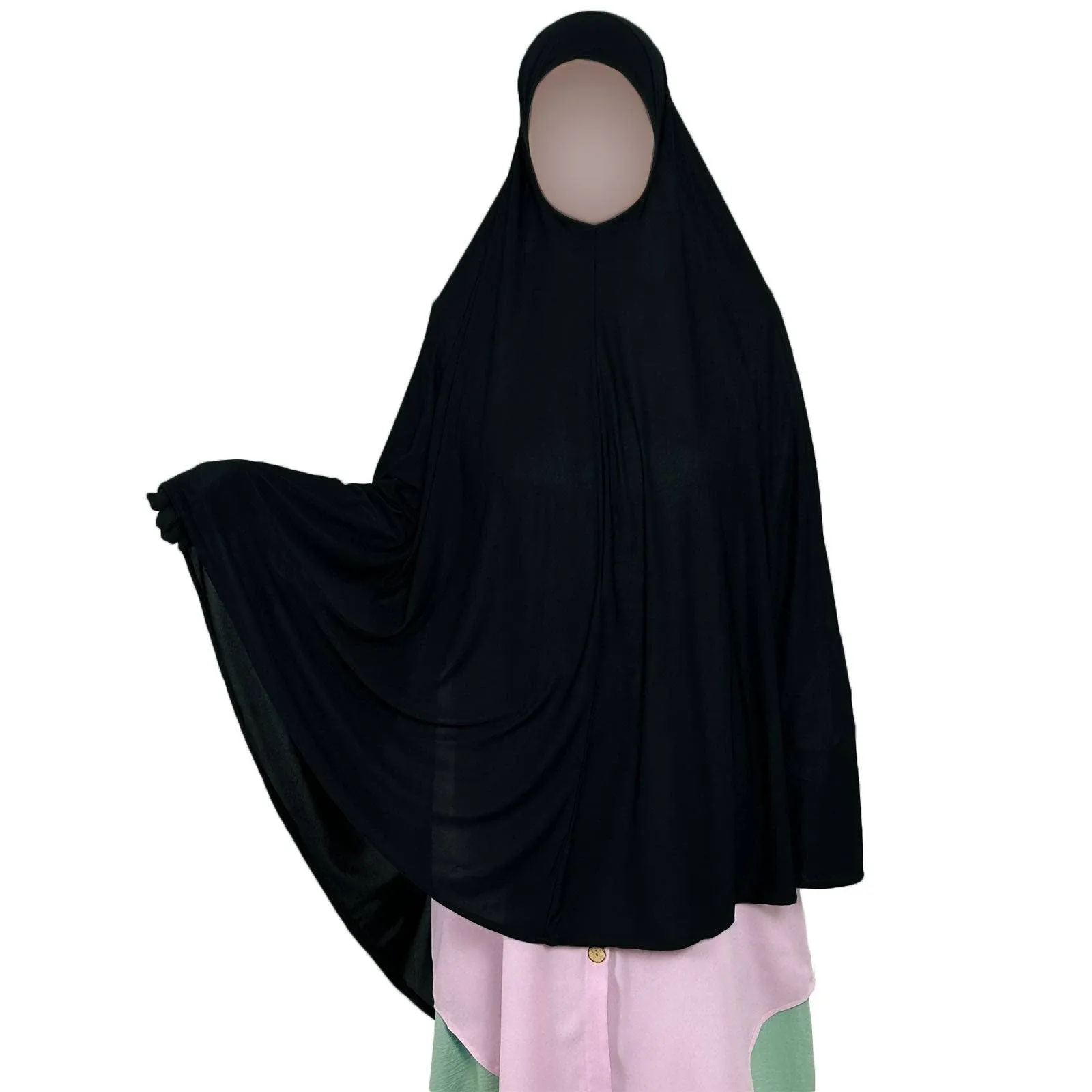 Single Layer Black Khimar Hijab, Elegant Coverage &amp; Comfort