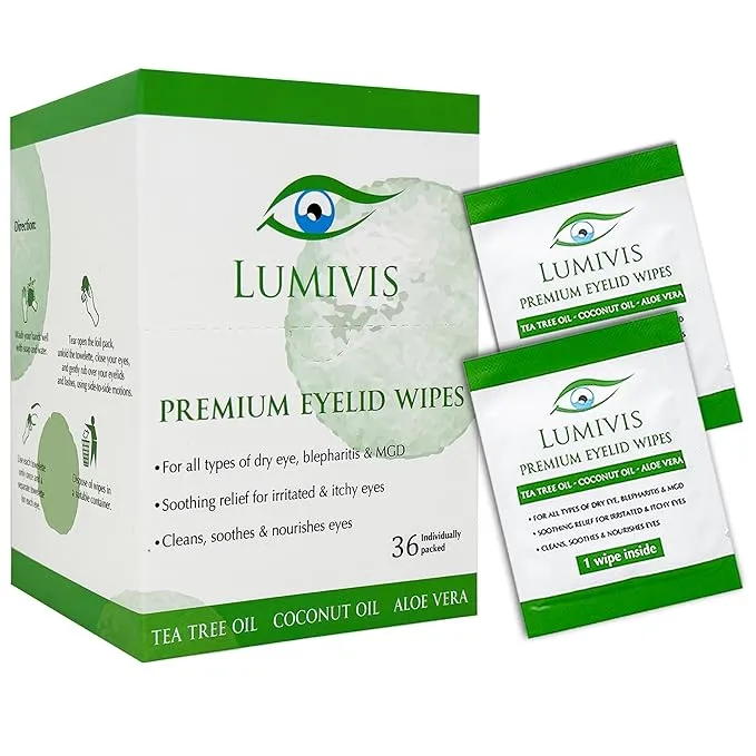 Lumivis Eyelid & Eyelash Wipes with Tea Tree Oil Daily Eye Cleanser for Blepharitis