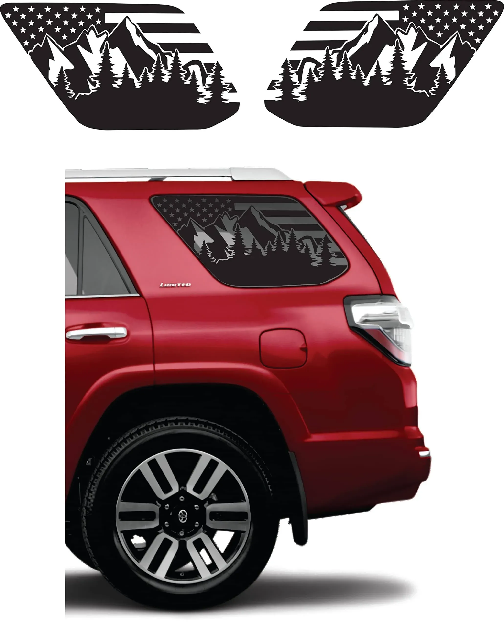 Fit for (2010-2022) Toyota 4Runner | Precut US Flag Outdoor Forest Mountain Scene Window Decals Sticker | Proudly Made in The USA | (US Flag Forest Mountain)