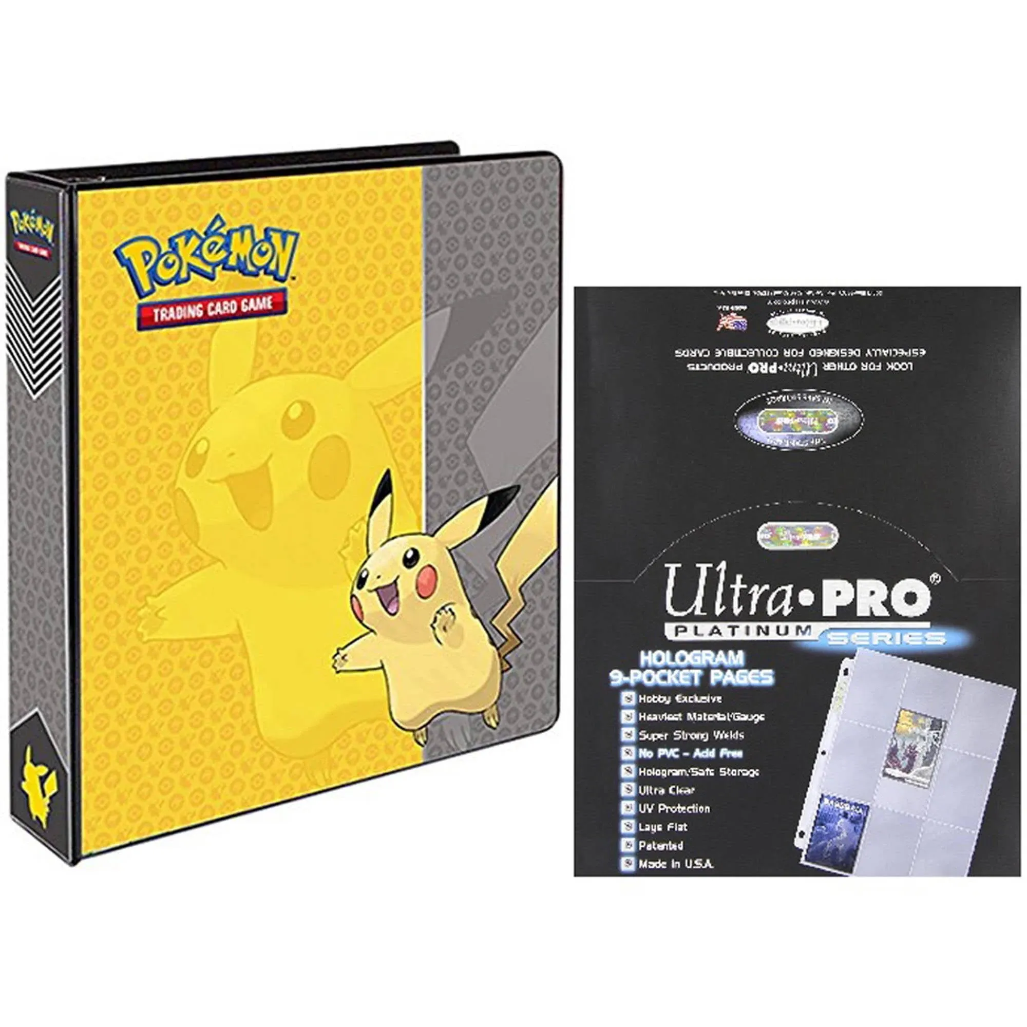 Pokemon Pikachu 2 Inches 3-Ring Binder Card Album with 100 Ultra Pro Platinum 9 ...