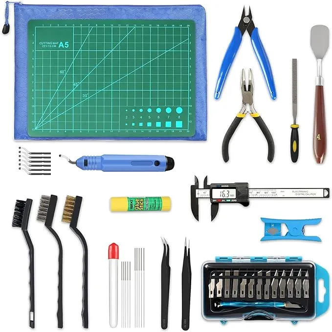 YEETIN 45 Pieces 3D Printer Tools Kit, 3D Printing Accessory Includes Deburring Tool, Digital Caliper, Art Knife Set, Tube Cutter, Storage Bag Suitable for 3D Print Removing, Cleaning, Finishing