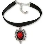 Gothic Red Rose Cameo Black Velvet Choker Adjustable Size Cosplay Jewelry by Real Metal CH-604, Adult Unisex, Size: One Size