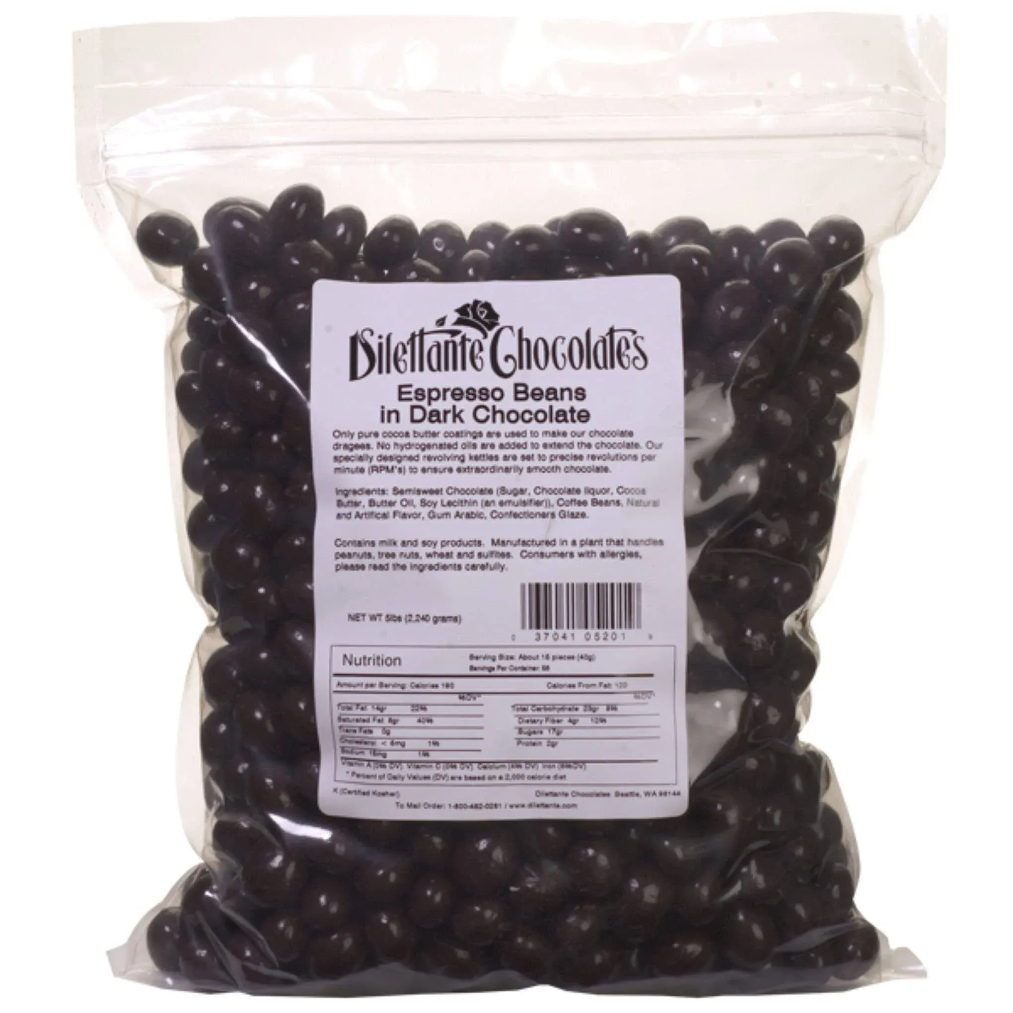 Bulk Dark Chocolate Covered Espresso Beans - 5lb Bag - by Dilettante