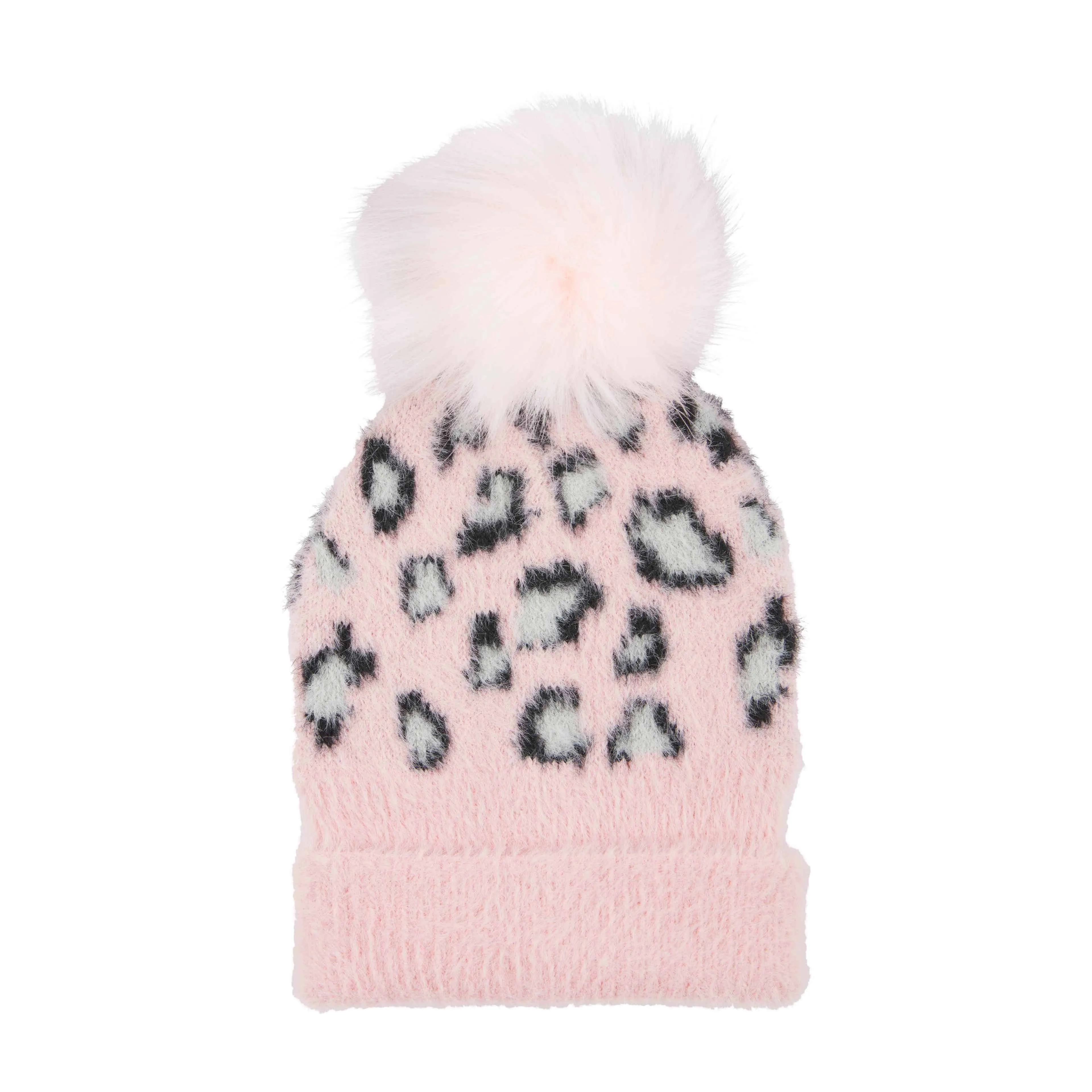 Mud Pie Pink Fuzzy Knit Leopard Hat 2t-5t (Toddler)