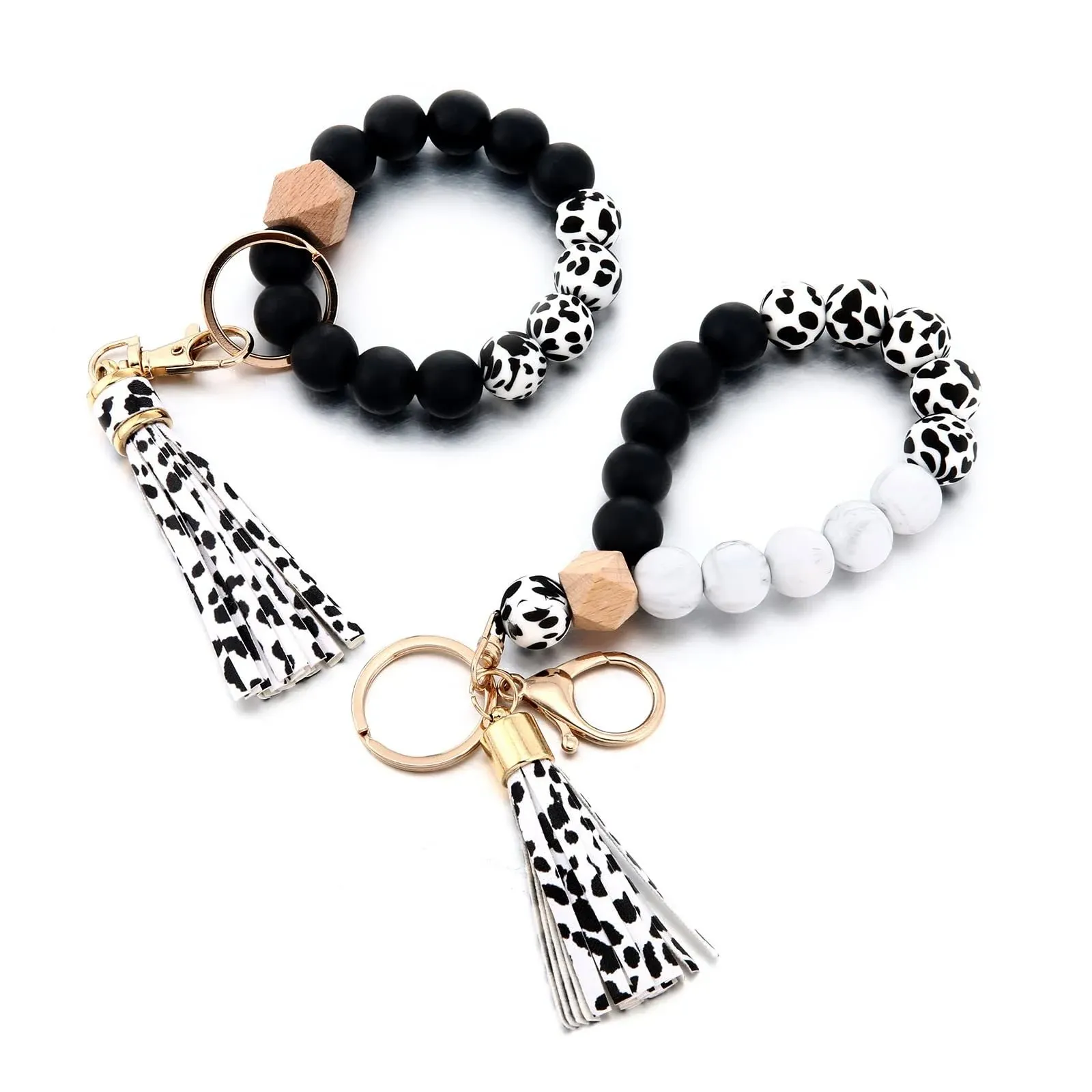 Alysha 2pcs Silicone Beaded Bracelet Keychain, Key Ring Bangle Wristlet Keychain ...