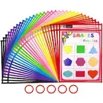 Gamenote Dry Erase Pockets 30 Pack with Rings - Oversized Reusable Plastic Sleeves Shop Ticket Holders Sheet Protectors Teacher Supplies for Classroom Organization (Colorful)