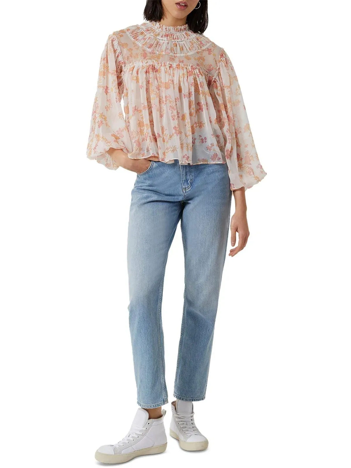 French Connection Diana Womens Ruffled Burnout Blouse