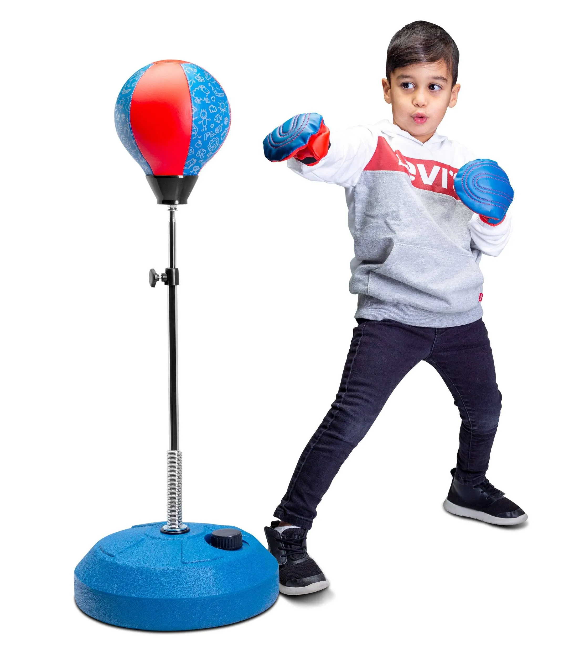 TechTools Punching Bag for Kids, Reflex Boxing Bag with Stand - Kids Toy Boxing Set Includes Kids Boxing Gloves - Height Adjustable, Gifts Idea for Boys Toys and Ages 6-8 Years (Freestanding)