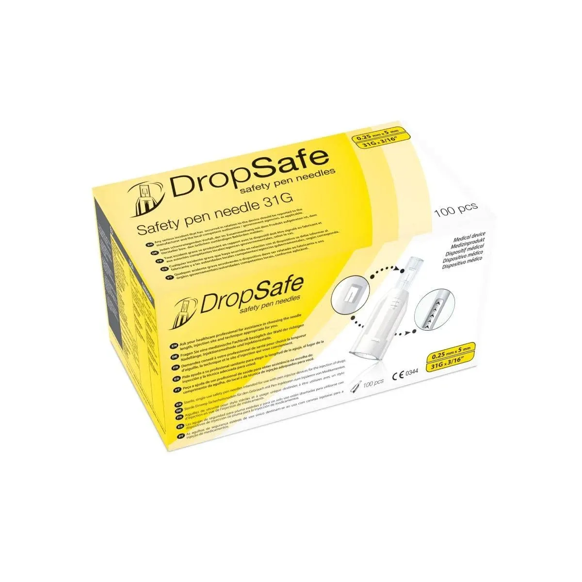 Drop Safe Safety Pen Needles 31 G x 6mm, 100ct Box, Sterile Needles with Locking System for Max Protection, Stable Slidi