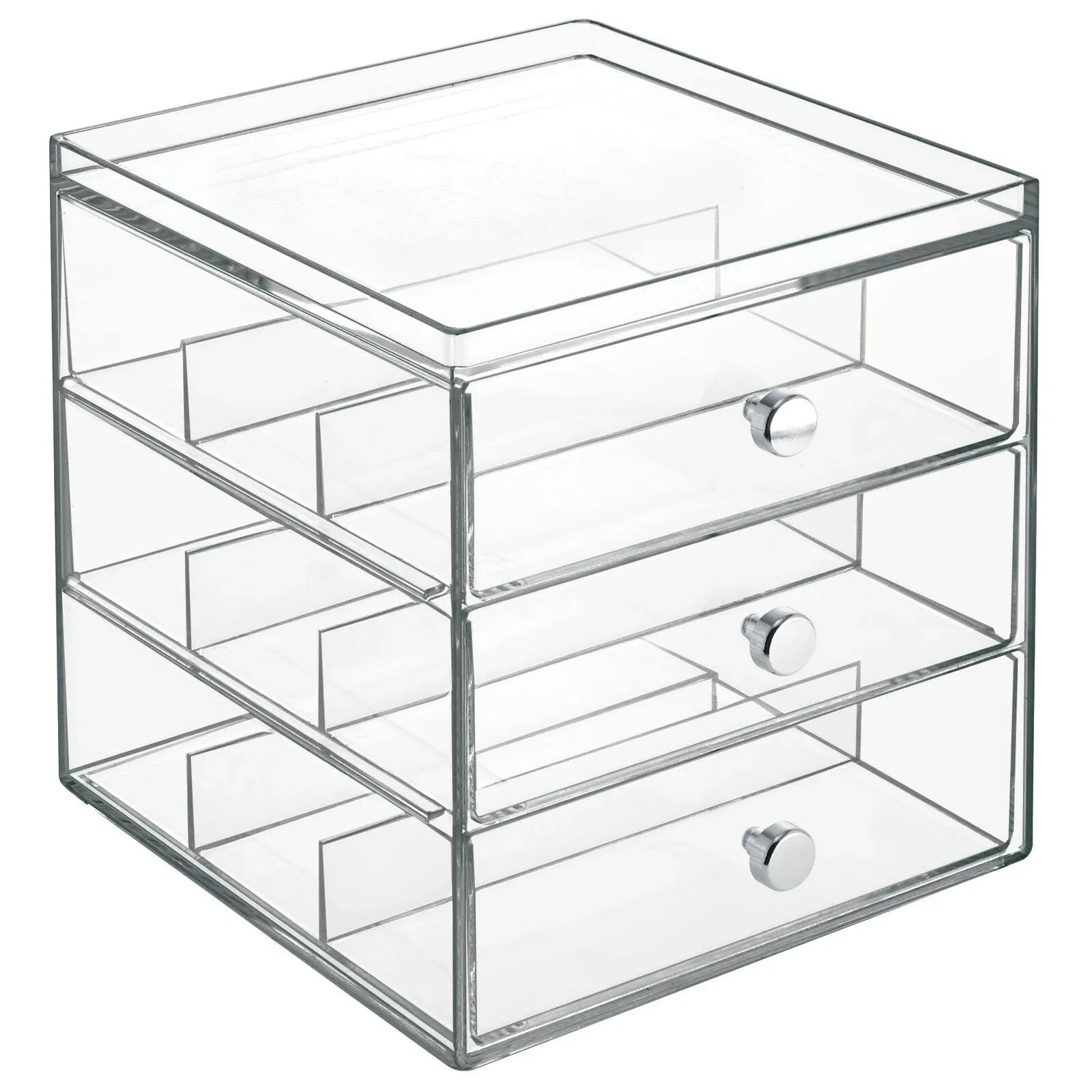 mDesign Plastic Storage Organizer Box with 3 Drawers for Cosmetics - Clear