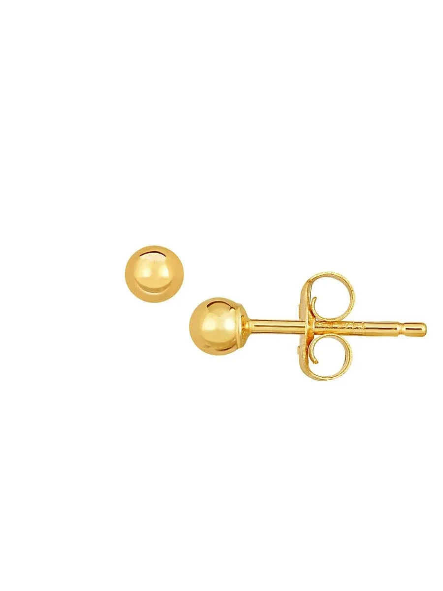 14K Real Yellow Gold Ball Stud Earrings