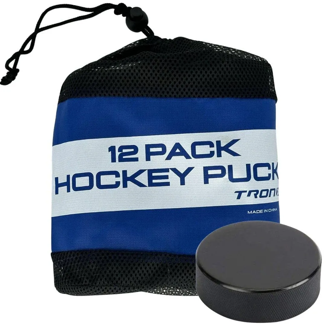 TronX Official Regulation Ice Hockey Pucks - 12 Pack