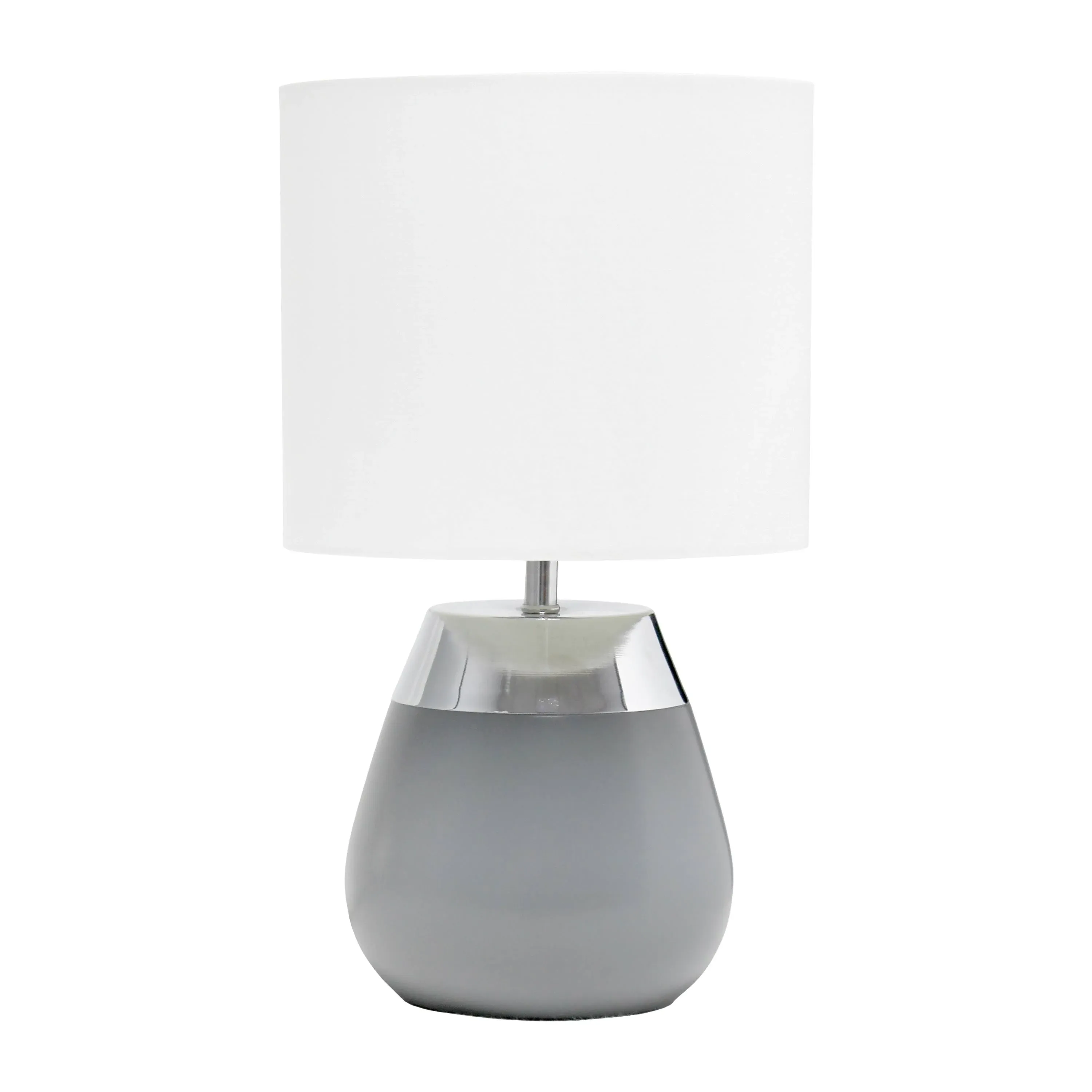 Simple Designs 14" Tall Modern Contemporary Two Toned Metallic Chrome and Gray Metal Bedside 4 Settings Touch Table Desk Lamp White