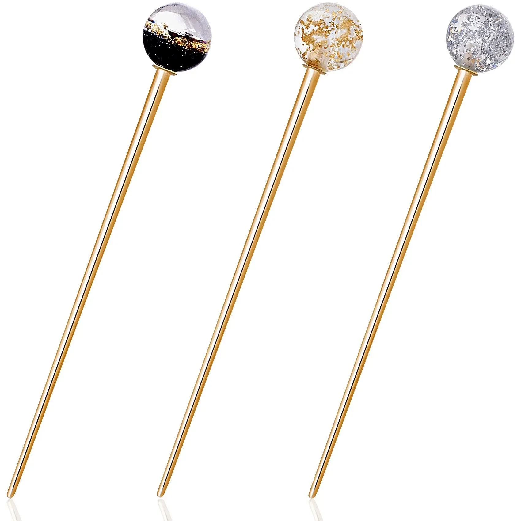 OIIKI 3pcs Women Lollipop Hair Sticks, Elegant Planet Design Round Ball Metal ...