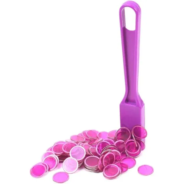 Treasure Gurus Set of 100 Purple Bingo Chips and Magnetic Wand Hard Plastic Paper Card Markers