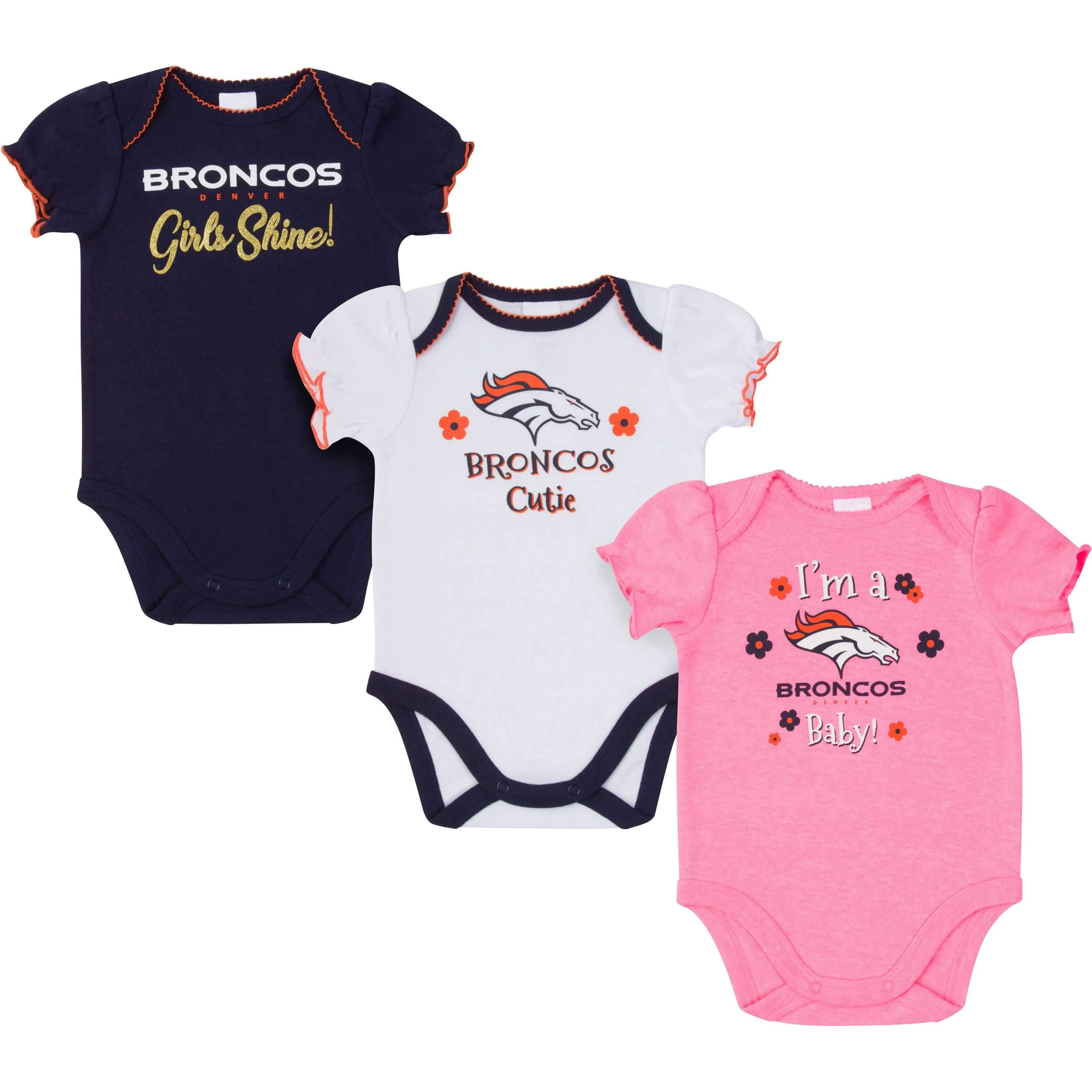 Denver Broncos Baby Girl Onesie Bodysuit 3 Pk - Gerber NFL Newborn 3-6m 6-12m