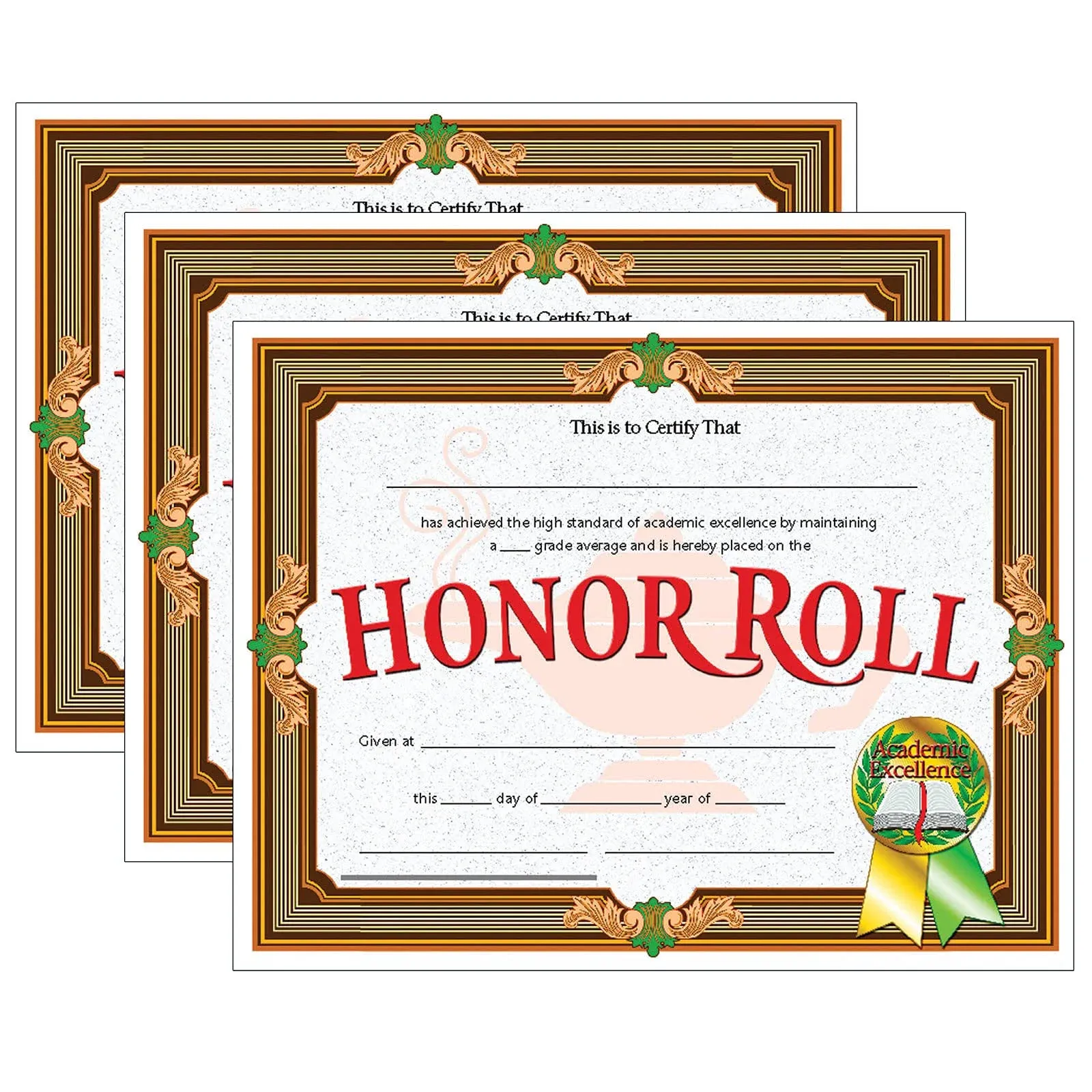 Hayes Publishing Honor Roll Certificate, 30 per Pack, 3 Packs