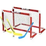 Mylec MINI Hockey Set, 2 x MINI PVC Hockey Goals (30.5" x 23"), 2 x Plastic MINI Player Sticks (Left and Right), 1 x Goalie Stick, 1xHockey Foam Ball