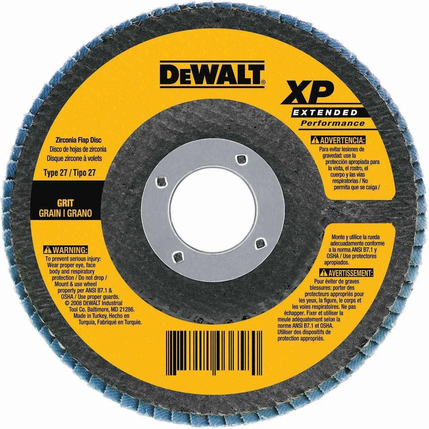 DEWALT DW8314 Flap Disc, 4-1/2 in Dia, 5/8-11 Arbor, Coated, 120 Grit, Zirconia Alumina Abrasive, Cloth Backing