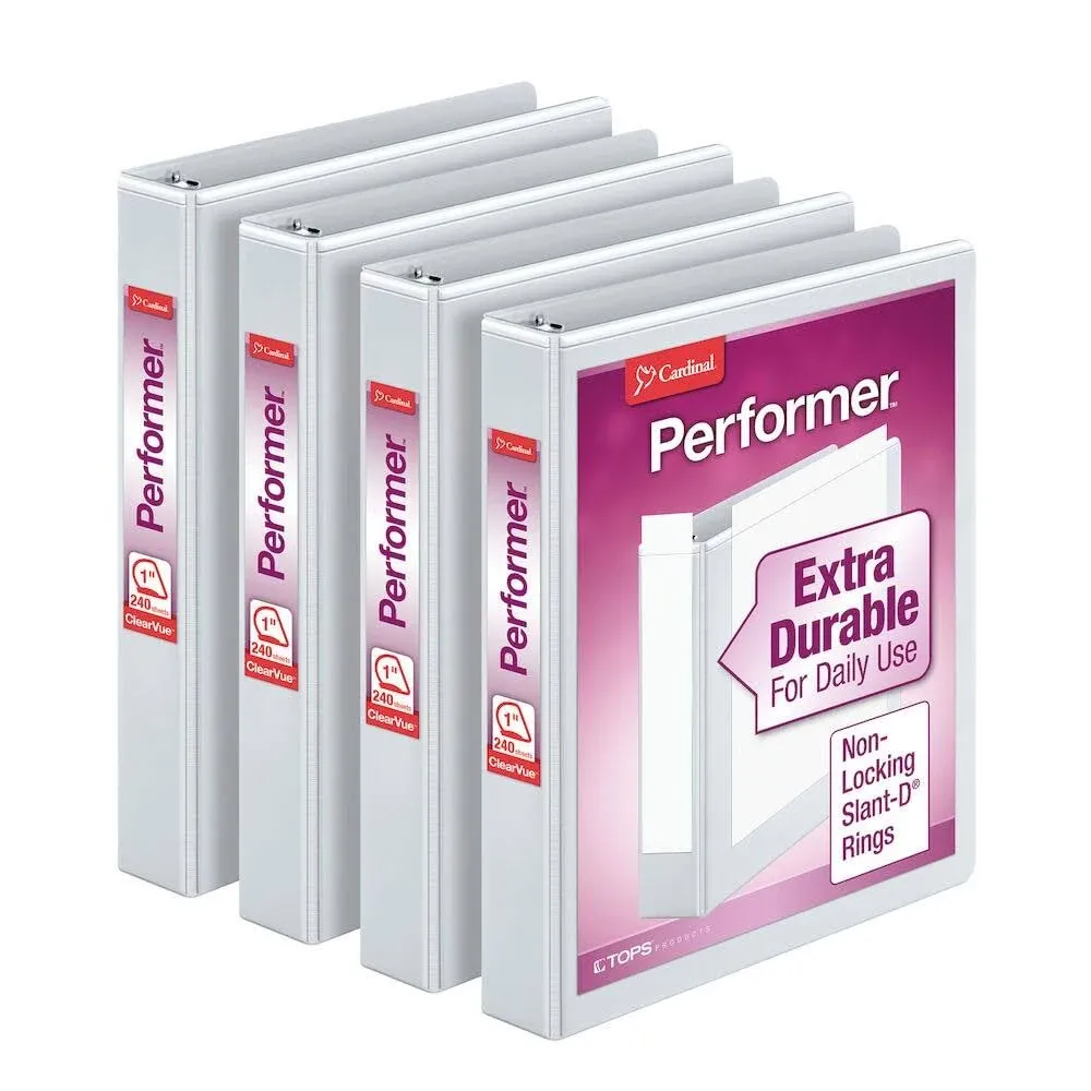 Cardinal Performer 3-Ring Binders 1&#034; Non-Locking Slant-D Rings 240-Sheet Capa...