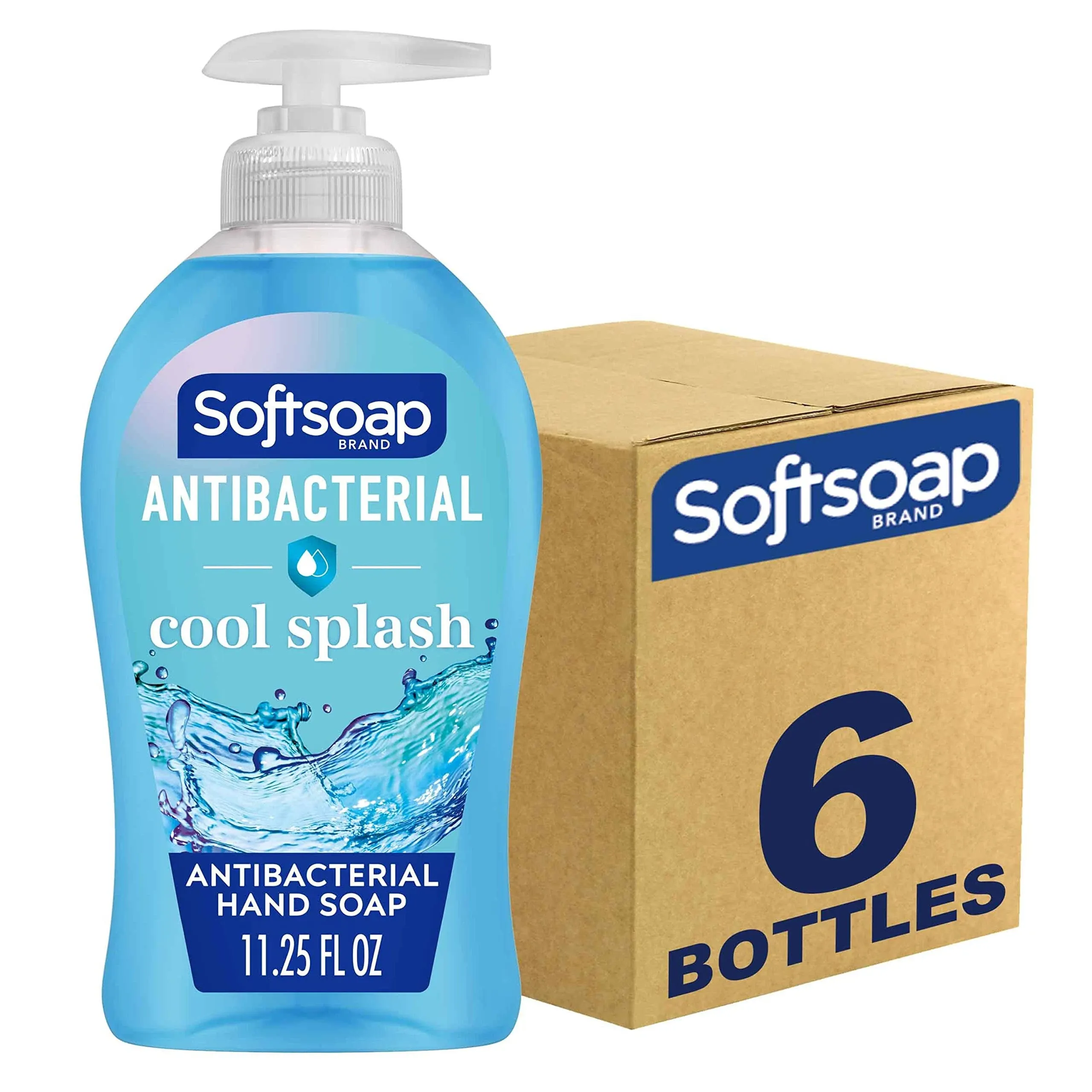 Softsoap Antibacterial Hand Soap, Cool Splash, 11.25 oz Pump Bottle, 6/Carton