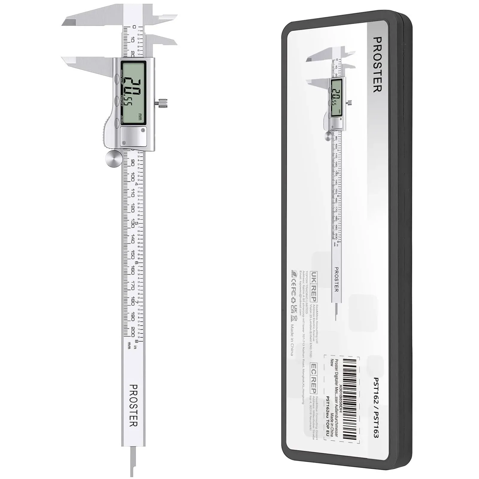 Proster Digital Vernier Caliper 8inch 200mm - Stainless Steel Electronic Caliper Fractions/Inch/Metric Caliper Measuring Tool for Length Width Depth Inner Diameter Outer Diameter