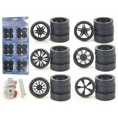 YMCtoys 1:24 Scale Model Car Spokes Black Rims Replacement 6Set