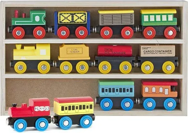 Wooden Train Set 12 Pcs Magnetic Includes 3 Engines-Toy Train Sets for Kids