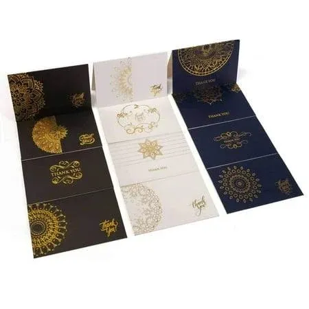 120 Thank You Gold Black White Blue Designed Envelopes Notes Cards Bulk Set 4x6