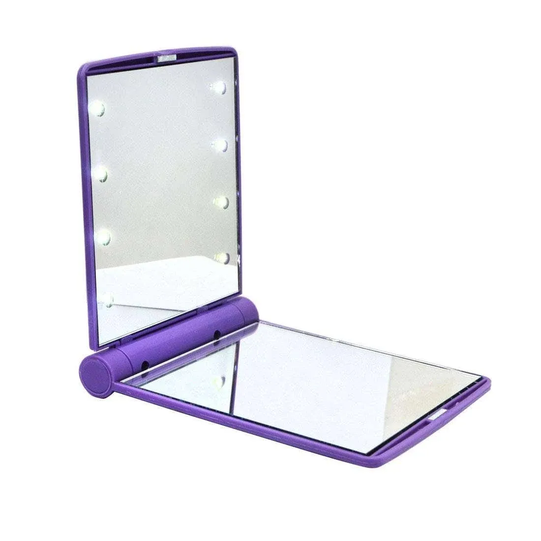 XMSJSIY LED Travel Makeup Mirror,Compact Mirror with1x/2x Magnification,Dual Sided Vanity Mirror with Lights Portable Illuminated Folding Tabletop Cosmetic Mirror,Handheld Pocket Bag Mirror (Purple)