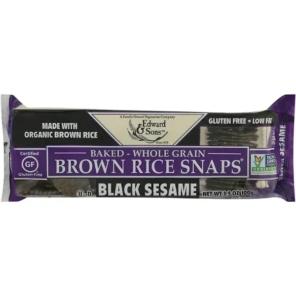 Edward & Sons Brown Rice Snaps, Black Sesame - 3.5 oz 100 g