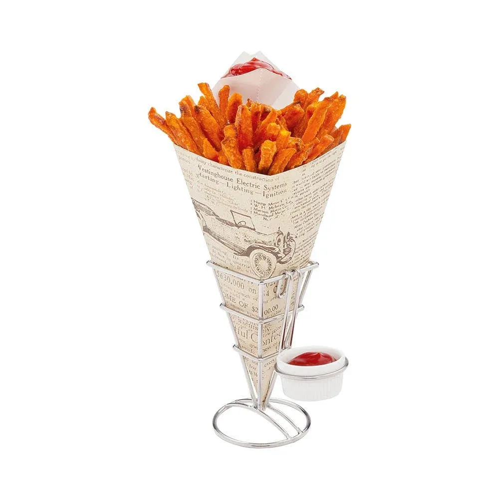 Conetek 11.5-inch Eco-Friendly Finger Food Cones with Built-In Condiment Dipping ...