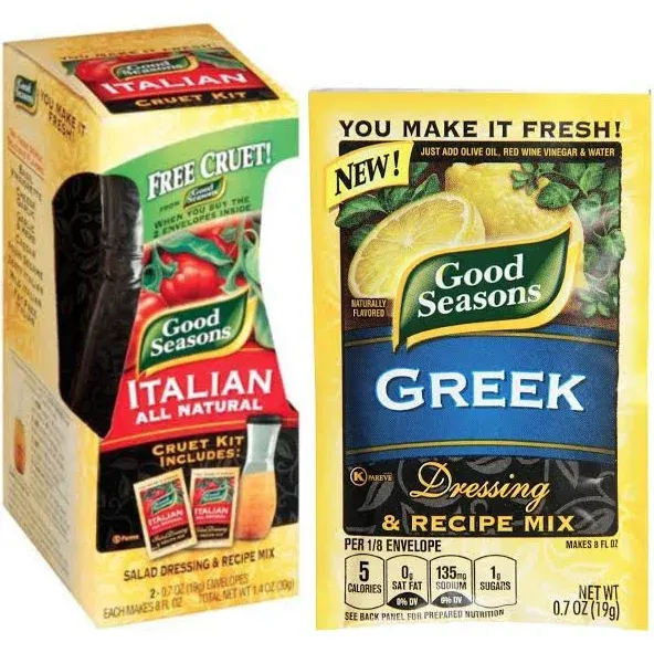 Good Seasons Combo Pack Italian 2 & Greek 1 Dressing Mix with Cruet