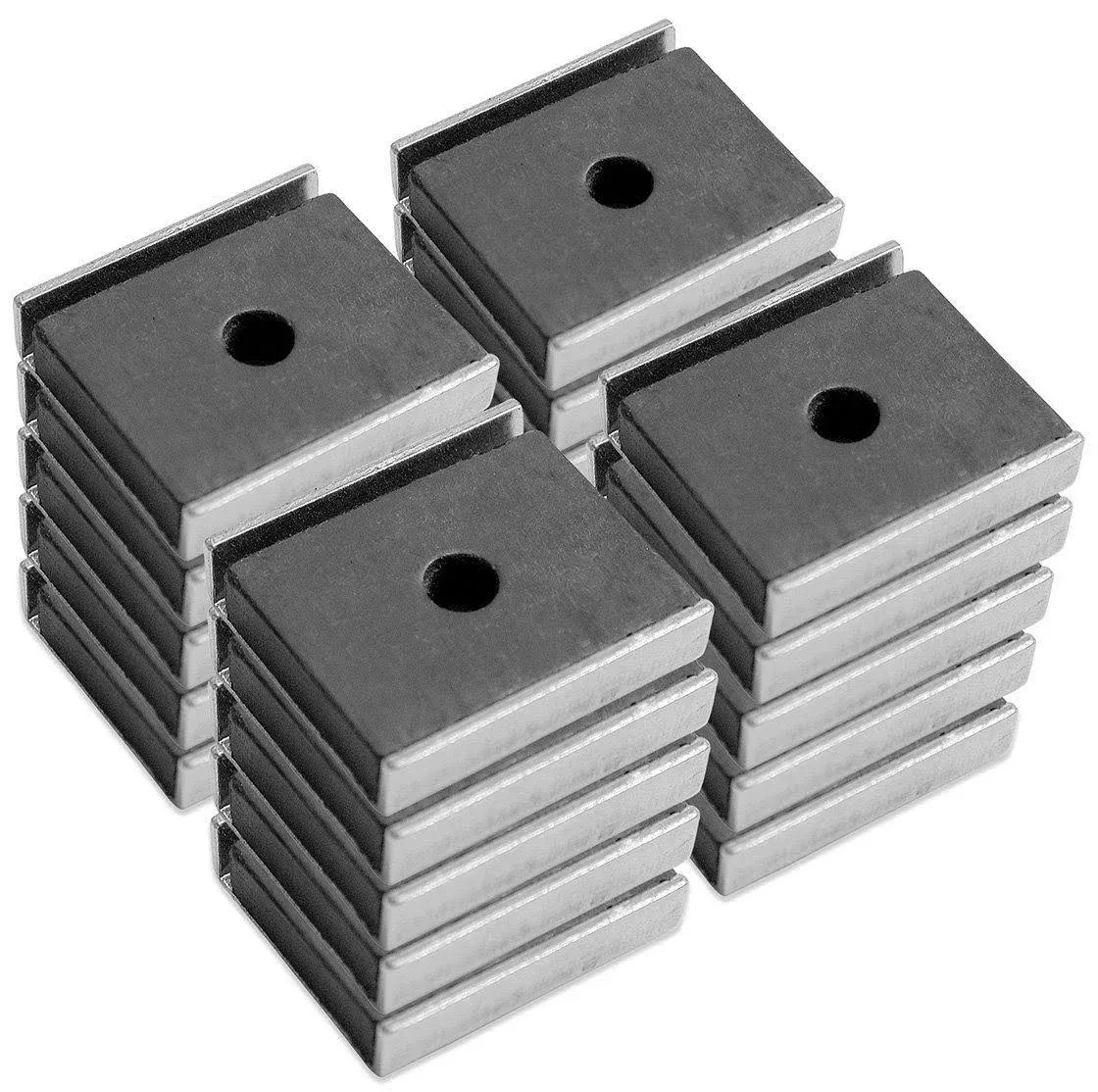 Master Magnetics Ceramic Latch Magnet Assemblies - Rectangular with Center Hole, Zinc Plated, 1" Length, 0.875" Width, 0..25" Height, 7 Pound Pull, Silver, Pack of 20, CA403CNX20