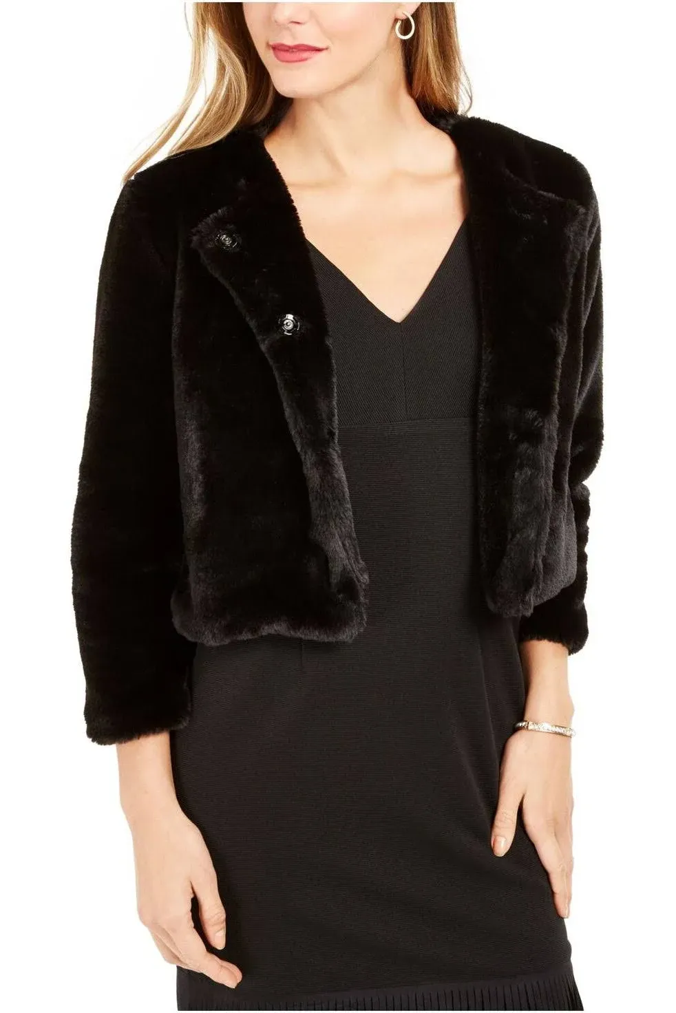 New $139 Adrianna Papell   Women&#039;s Faux-Fur Bolero 3/4 Sleeve Jacket A2576