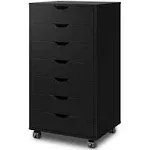 DEVAISE 7-Drawer Chest, Wood Storage Dresser Cabinet with Wheels, Black