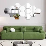 MCLEULLA Mirror Wall Stickers, 12pcs Hexagon Mirror Art DIY Home Decorative Hexagonal Acrylic Mirror Wall Sheet Plastic Mirror Tiles for Home Living