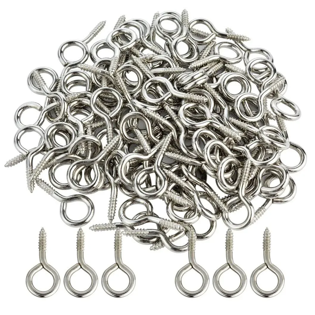 100pcs Small Screw Eye, Eye Shape Screw Hooks 1" Lag Thread Self-Tapping Hanging Hooks Eyebolt Ring Zinc Plated