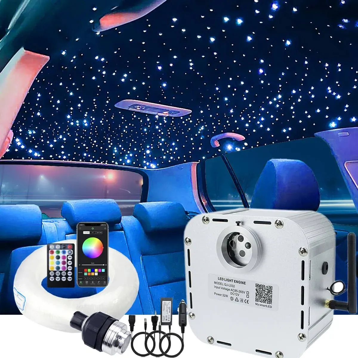 AZIMOM Bluetooth 32W RGBW Twinkle Fiber Optic Light Star Ceiling Lighting Kit...