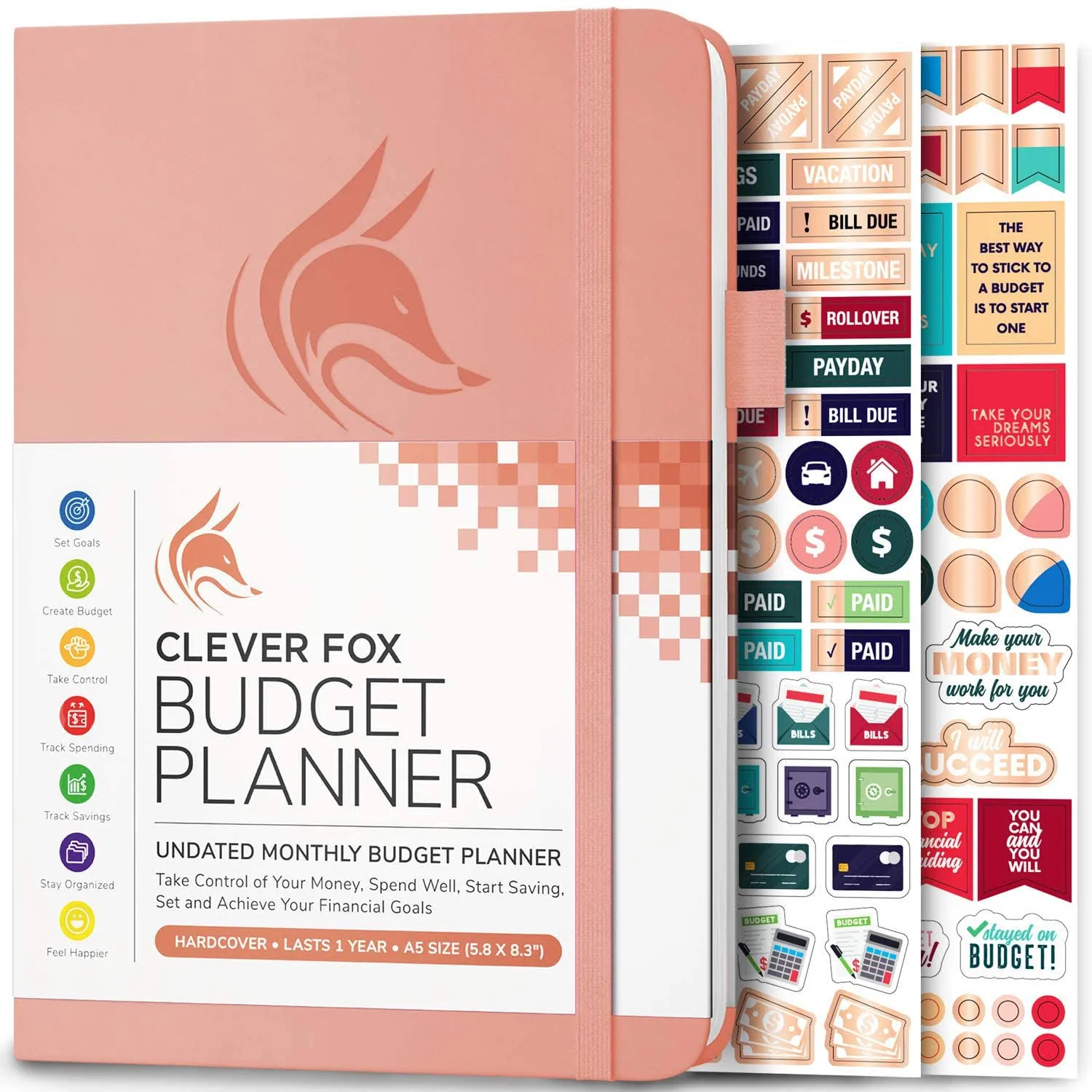 Clever Fox Budget Planner - Expense Tracker Notebook. Monthly Budgeting Organizer, Finance Logbook & Accounts Book, Bill Tracker, A5 (Peach Pink)