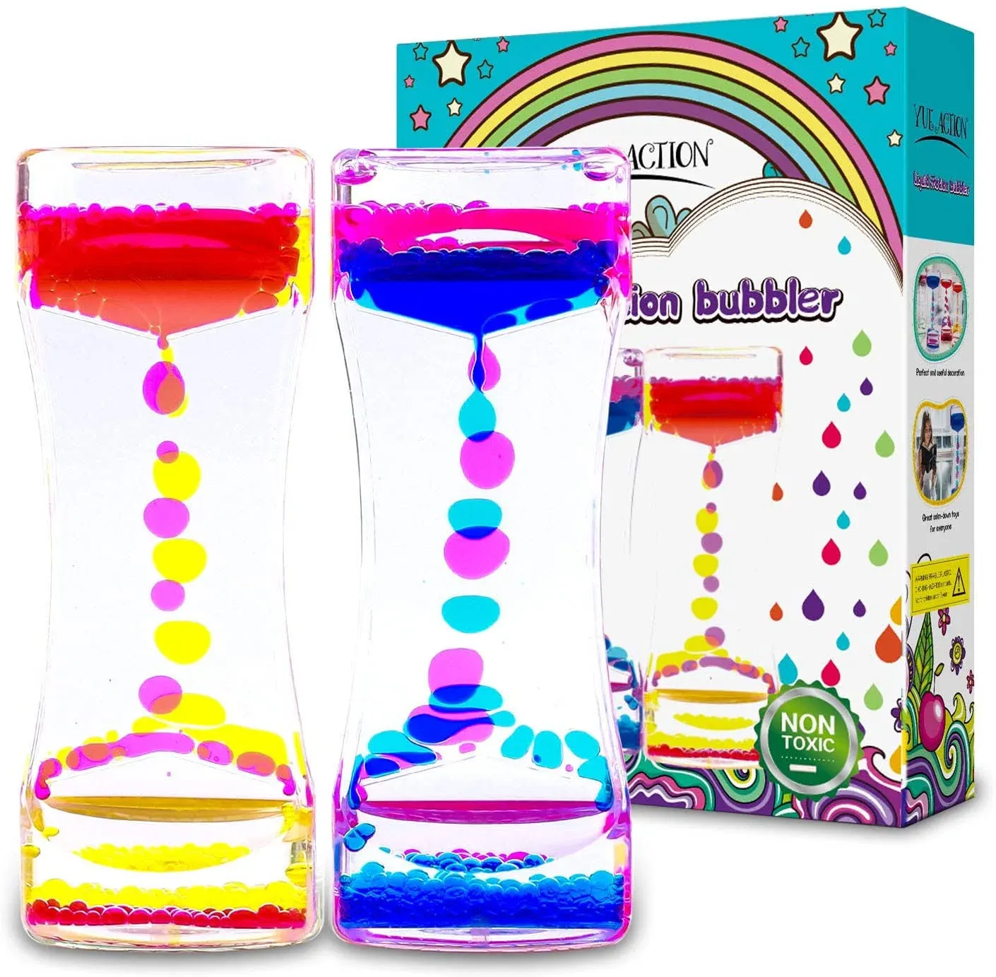 YUE MOTION Liquid Timer - 2 Pack Liquid Motion Bubbler Toys, Calming Sensory Toys, Autism Toys,Fidget Toys, Children Activity, Desk Toys,Novelty Gifts, Holiday Stocking Stuffers