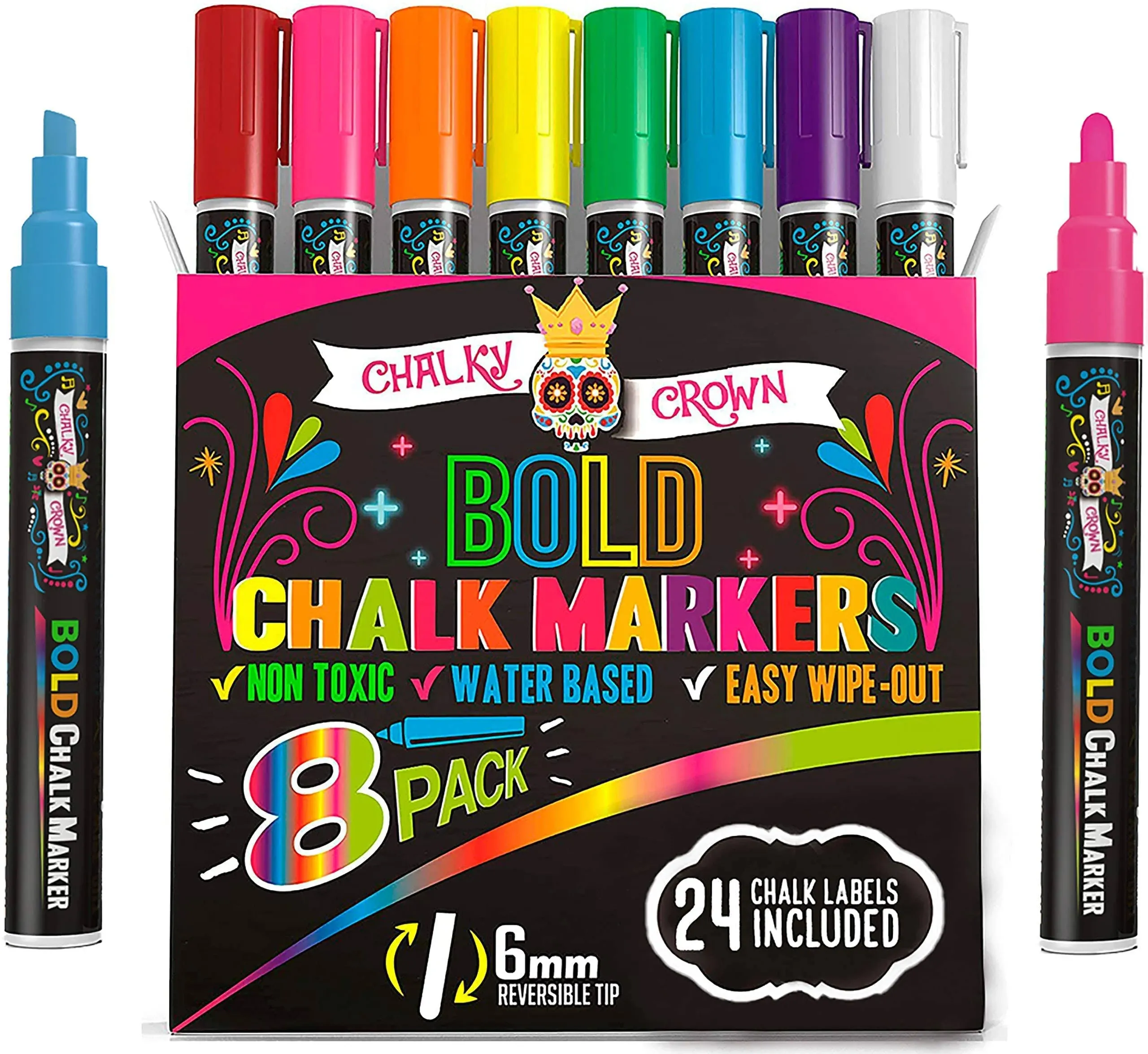 Bold Liquid Chalk Markers - Dry Erase Marker Pens for Chalkboards, Signs, Windows, Blackboard, Glass, Mirrors - Chalkboard Markers with Reversible