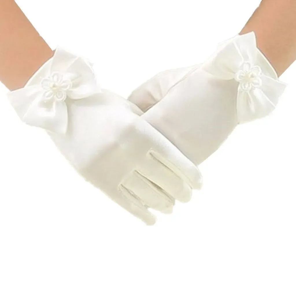 Wedding Flower Girl&#039;s Stretch Satin Dress Gloves, Toddlers Baby Girls 3-8 Years