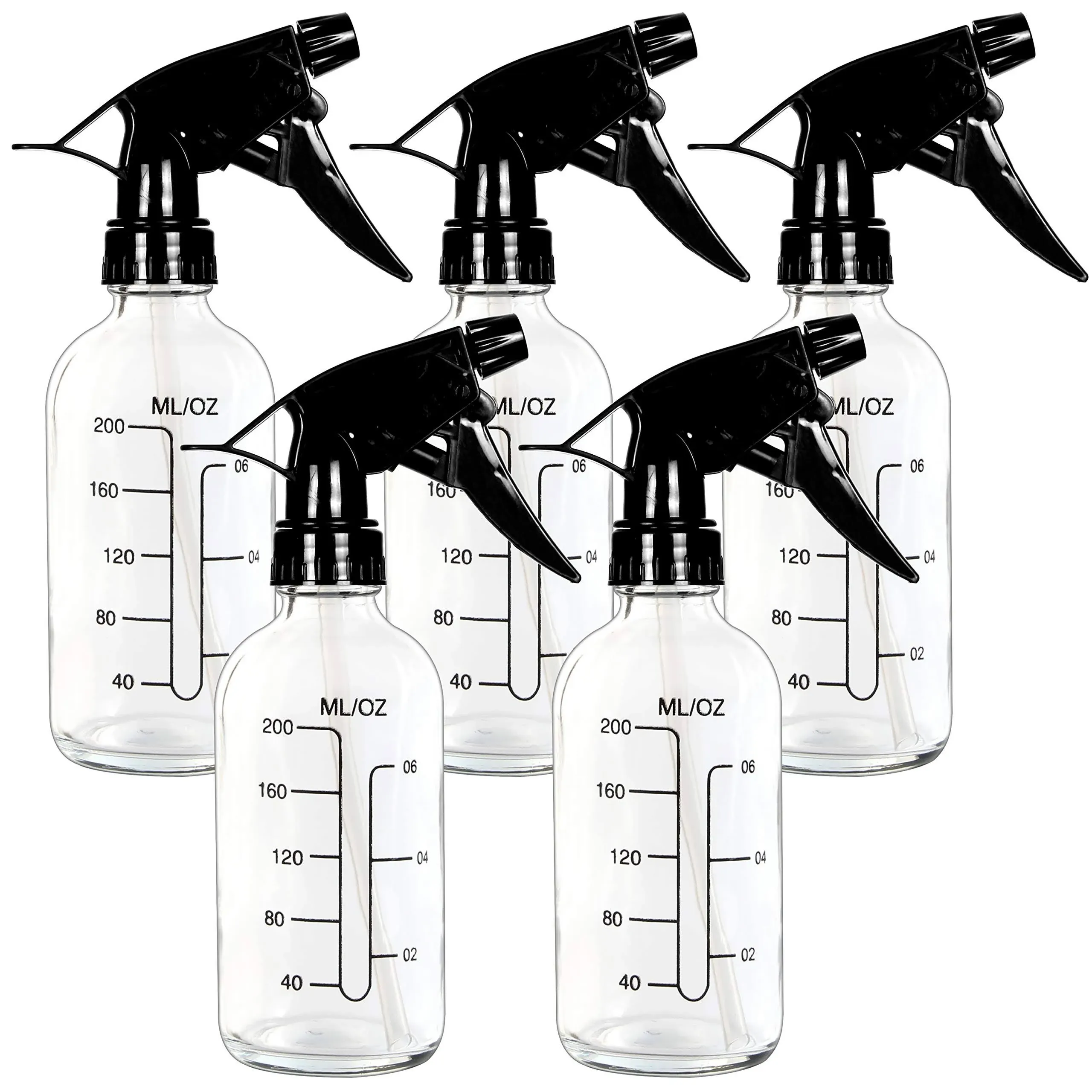 Youngever 5 Pack 8 Ounce Empty Glass Spray Bottles with Measurements, Spray Bottles for Hair and Cleaning Solutions (Clear)