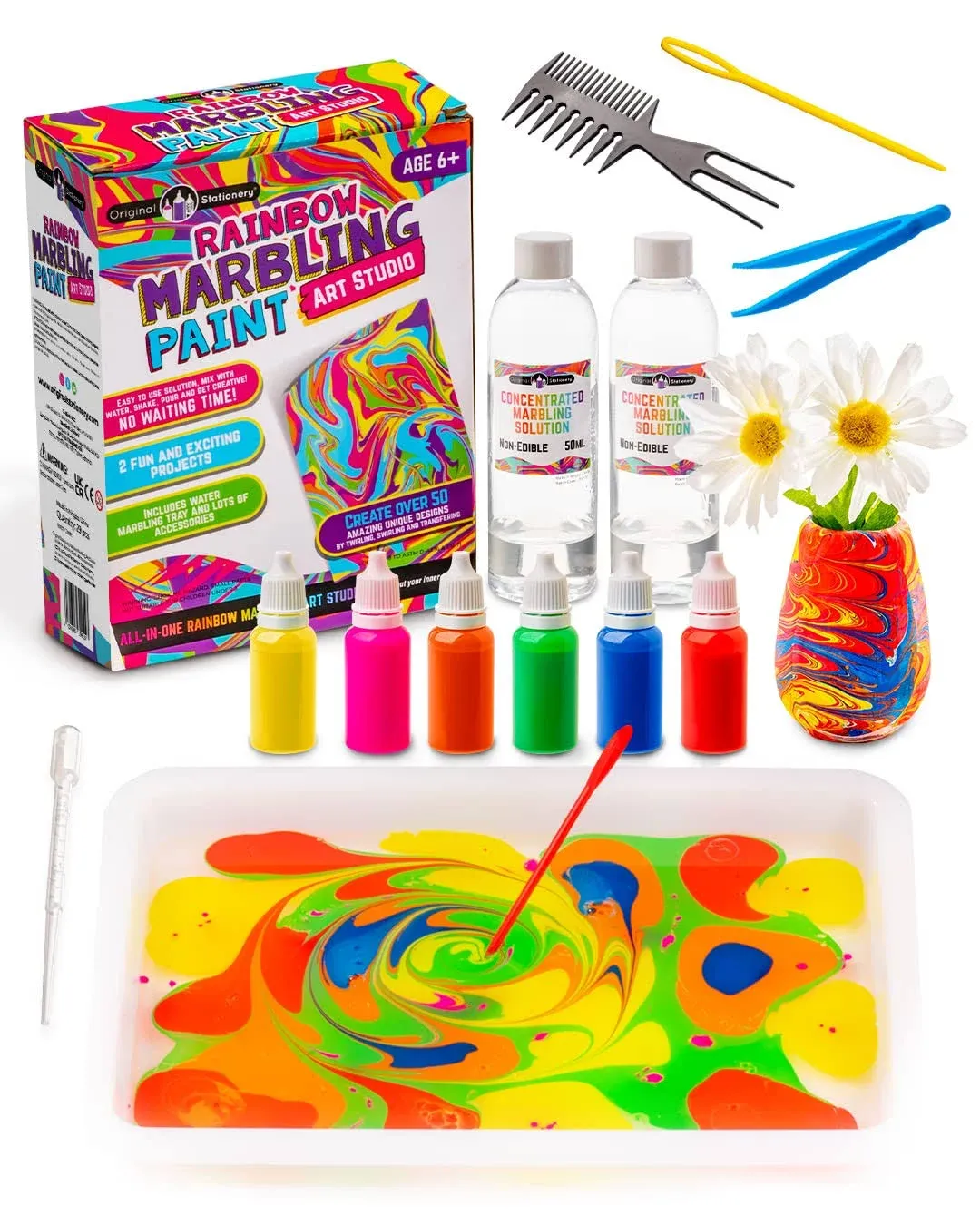 Original Stationery Rainbow Marbling Kit, Everything You Need in One Marble Painting Kit Kids to Make Marble Art and Craft Kids Will Love, Great Arts and Crafts for Girls and Rainbow Gifts for Girls