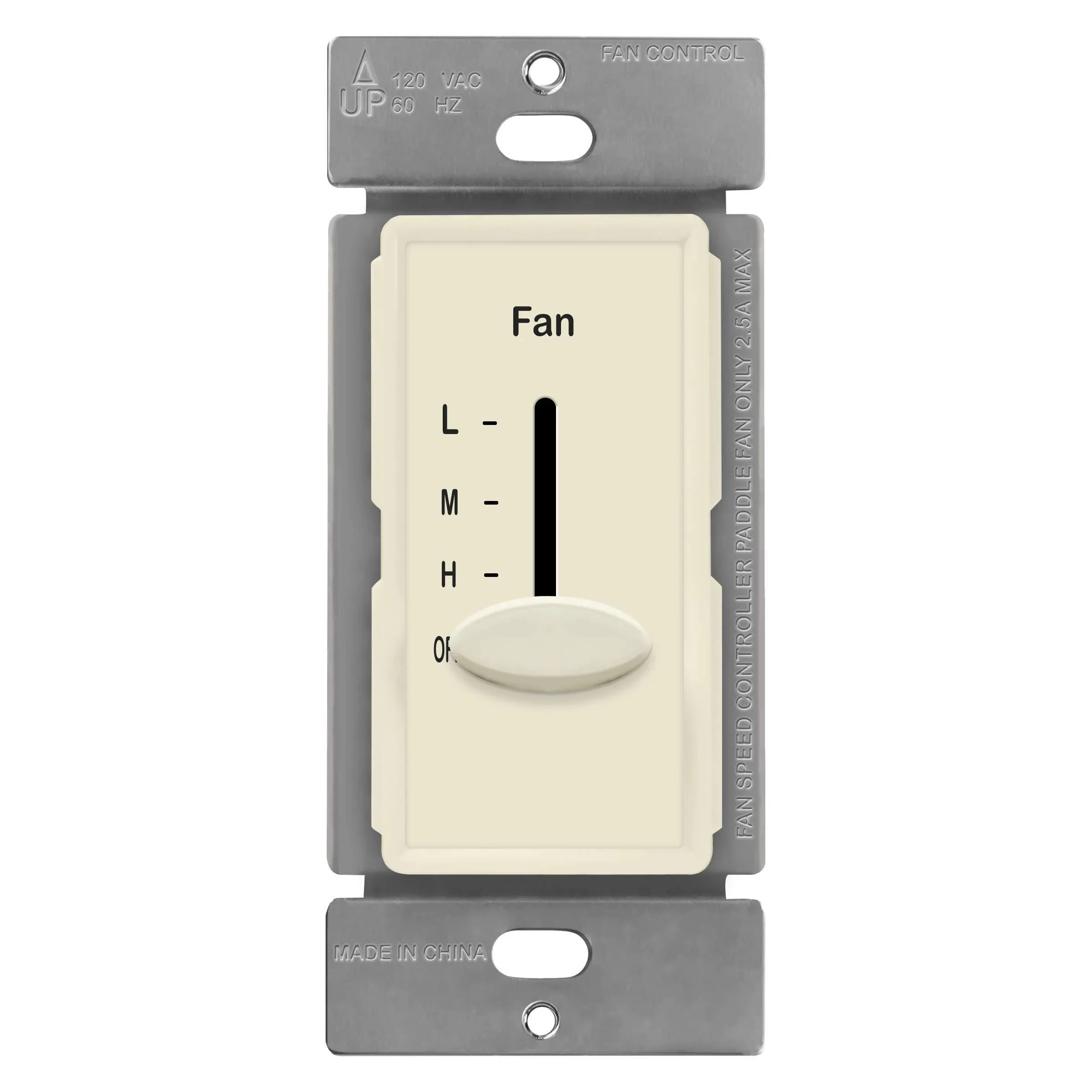 Enerlites 3 Speed In-Wall Ceiling Fan Control, Slide Switch, 120VAC, 2.5A, Single ...